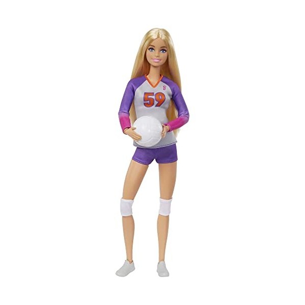 Barbie ​Métiers Poupée Articulée Joueuse De Volleyball En Tenue Complète Avec Haut, Short, Genouillères Et Ballon, Jouet Enfa