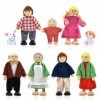Riisoyu Famille de Poupée en Bois, 9 Mini Articulées Marionnettes Personnage Maison de Poupee Dolls de Jeu de Simulation Fami