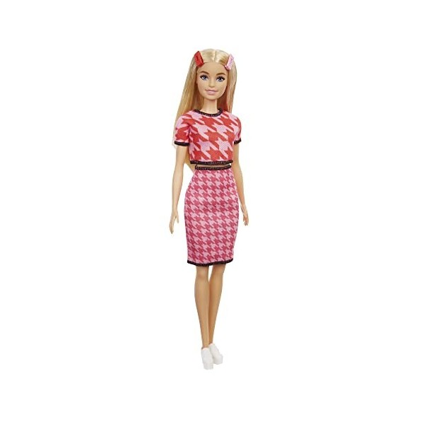 Barbie Fashionistas poupée mannequin 169 blonde avec un ensemble tailleur jupe rose et des baskets blanches, jouet pour enfa