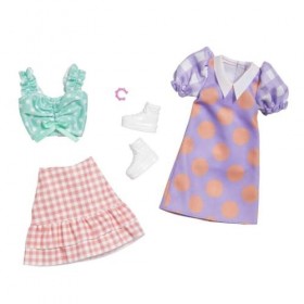 Barbie Fashion Pack - HBV70 - Ensemble Tenues de vêtements pour poupée - Jupe, Chemisier, Robe à Pois, Bottes et Bracelet