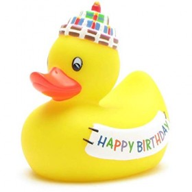 Duckshop Petit canard siffleur de bain "Happy Birthday". | Jaune
