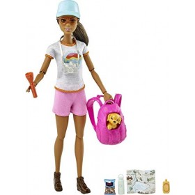 Barbie Bien-être coffret Randonnée avec poupée brune, figurine chiot, 9 accessoires inclus, jouet pour enfant, GRN66