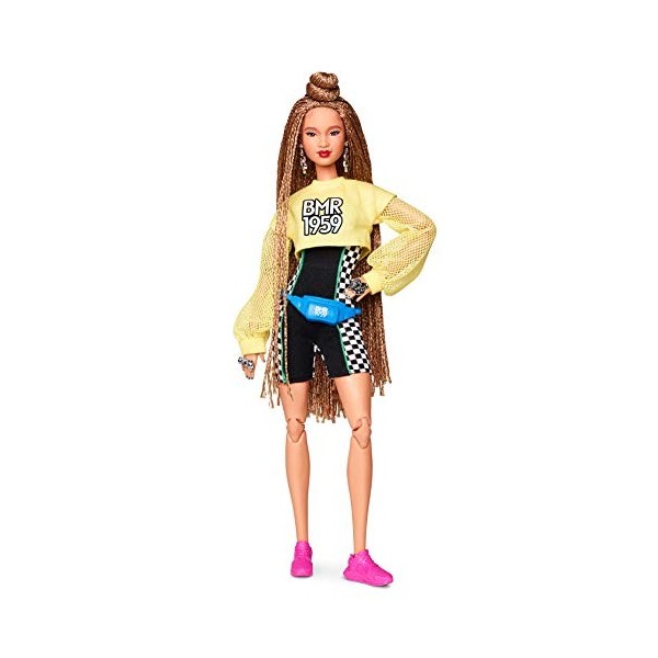 Barbie Signature poupée de collection BMR1959 articulée avec cheveux tressés, portant un combishort et un sweat court, jouet 