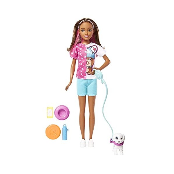 Barbie Coffret Skipper Premiers jobs Dog-Sitter avec poupée mannequin, chiot et 5 accessoires, Jouet Enfant, Dès 3 ans, HKD77