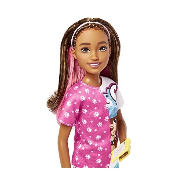 Barbie Coffret Skipper Premiers jobs Dog-Sitter avec poupée mannequin, chiot et 5 accessoires, Jouet Enfant, Dès 3 ans, HKD77