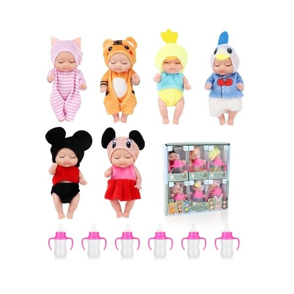 YANGUN Mini Poupées Reborn, Lot de 6 Réaliste Mini poupée émulée, 3.5 Pouces Mini Poupées Réaliste Bebe,Mini Reborn Bebe Réal