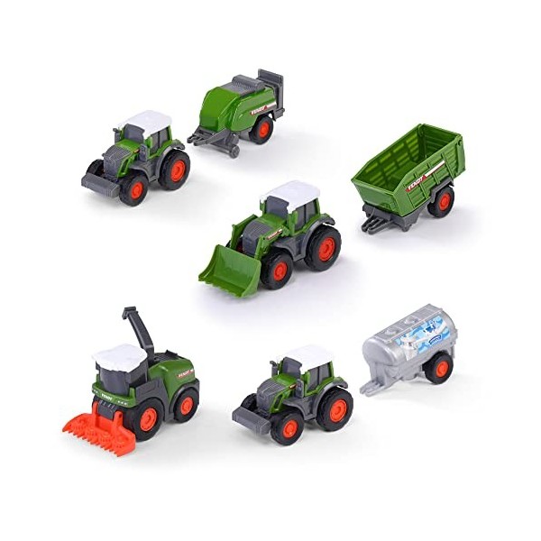 Dickie Toys Fendt Micro Team 9 cm — ensemble de tracteurs avec remorque, Fendt original, sélection aléatoire, pour enfants 