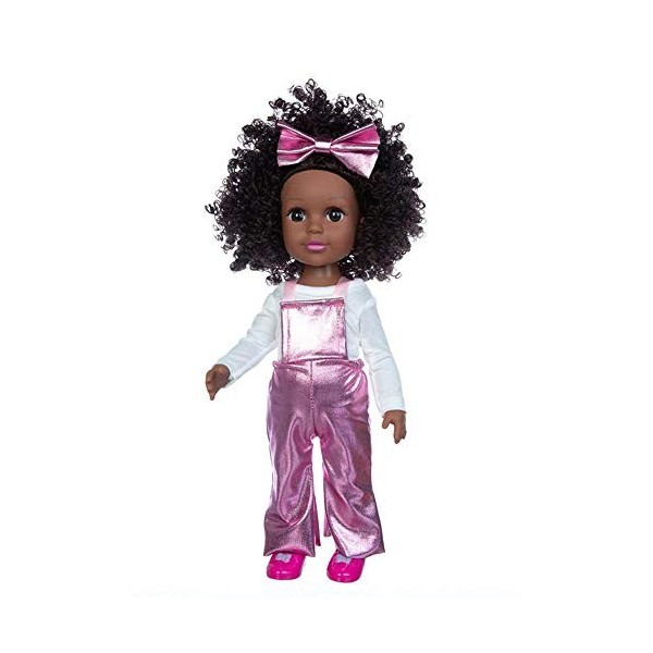 Uteruik Black Girl Doll 35,6 cm Poupée africaine Américaine avec T-shirt à manches longues, bavoir et bretelles Salopette Nœu