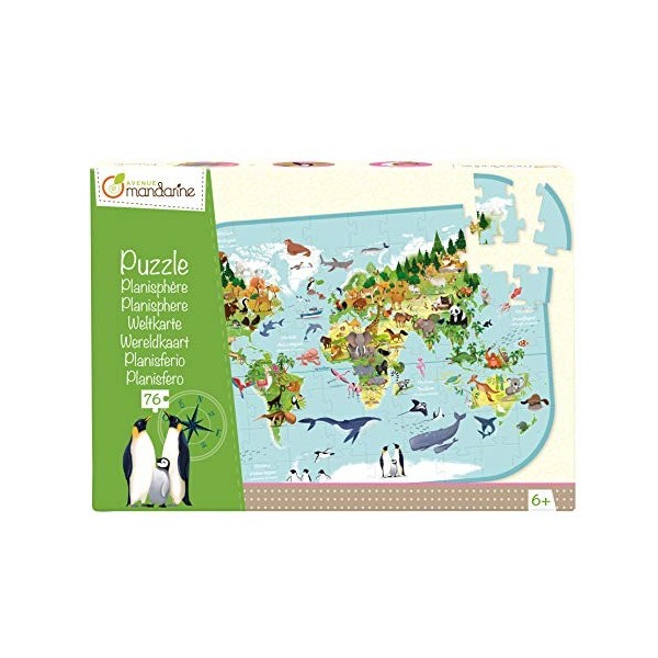 Avenue Mandarine PU014C - Puzzle éducatif enfant 76 pièces - Planisphère - Poster inclus