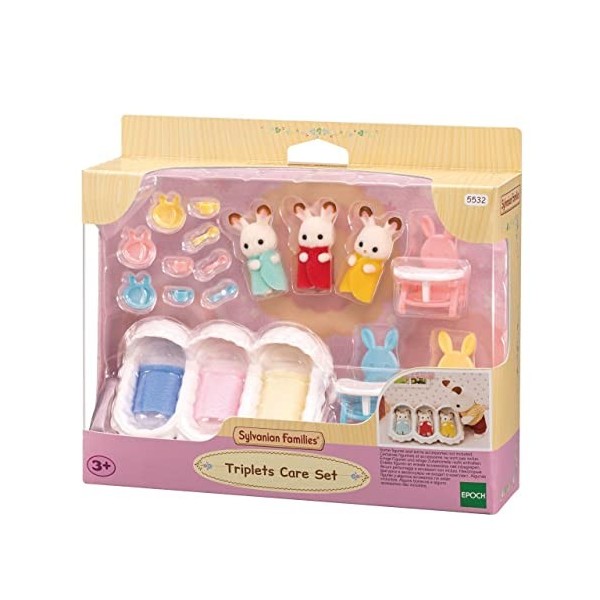 Sylvanian Families - Les triplés lapin chocolat et accessoires puériculture - 5532 - Figurines Prêt-à-jouer - Mini Poupées