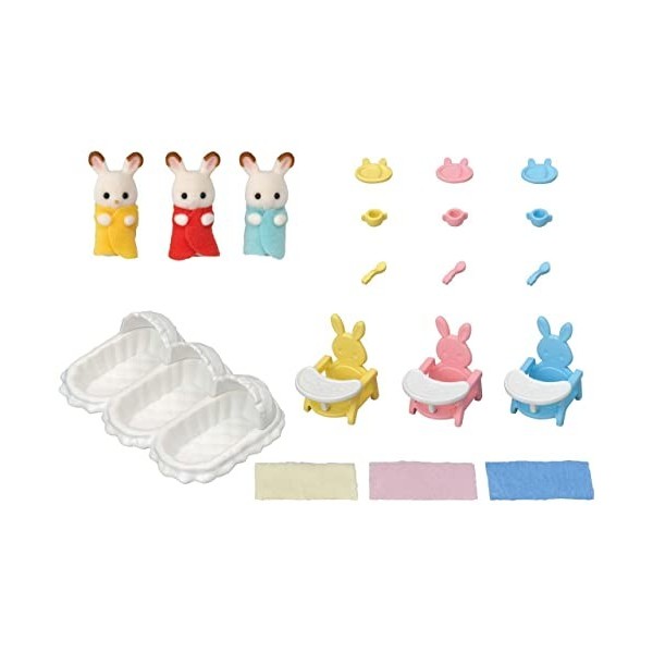 Sylvanian Families - Les triplés lapin chocolat et accessoires puériculture - 5532 - Figurines Prêt-à-jouer - Mini Poupées