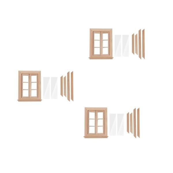 HUPYOMLER 3X 1:121:12 Maison de Poupée Miniature à Double Fenêtre en Bois 6 Cadre et Plaque de Verre Maison de Poupée Bricola