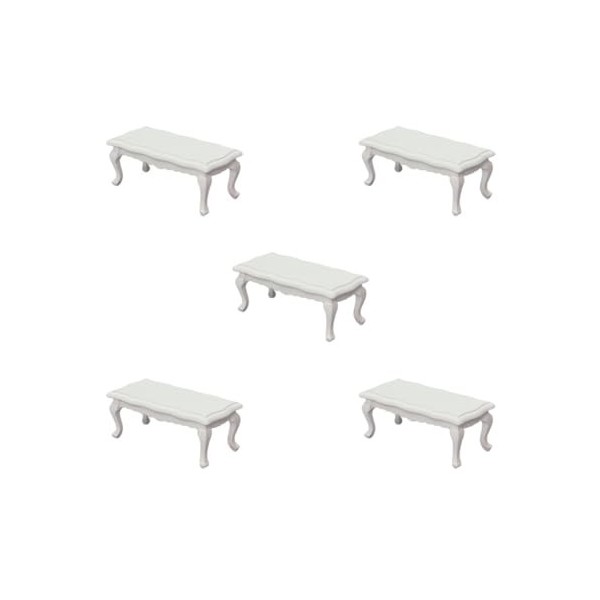 Lot de 5 meubles miniatures pour maison de poupée 1:12, table basse, décoration style 1, blanc, 9,1 x 4,5 x 3,8 cm