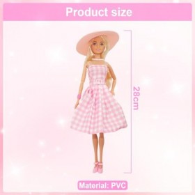 Miotlsy Poupée Mannequin Articulée Look Vintage En Robe Vichy Rose Et Blanche, Avec Collier De Marguerites, À Collectionner, 