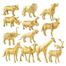 ZUREGO Jouets Animaux réalistes | Jouets Animaux Miniatures dorés,Safari Animaux Playset Petits Jouets Décorations de Fête No