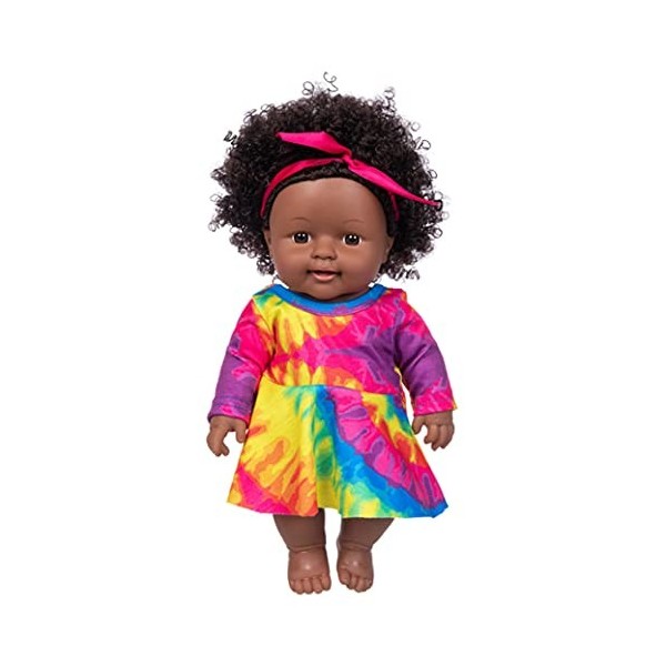 Rachlicy African Doll Reliste Girl Vinyl Tie Dye Coiffure Coiffure Black Baby Dol Dold Birthday Gift for Children Kids Toys