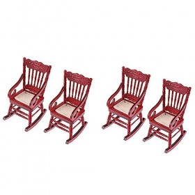 LIVERSTIGER 4 Pièces 1:12 JouetMeubles Miniatures Chaises à Bascule en Bois Accessoires de Jouetpour Décoration de Maison de 