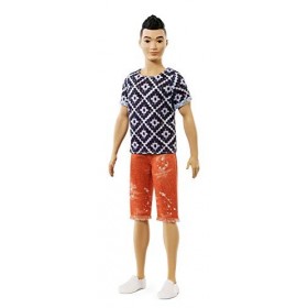 Barbie Fashionistas poupée mannequin 115 Ken avec haut à motif géométrique et short orange, jouet pour enfant, FXL62