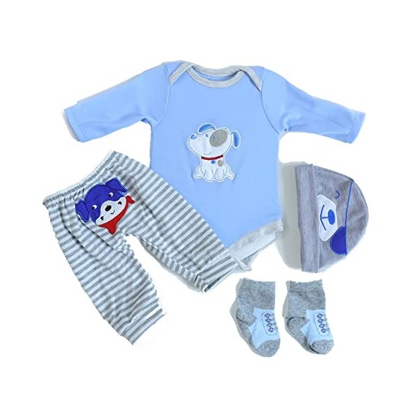 ZIYIUI Vêtements de Poupée pour New Born Baby Poupée Garçon Bleu 45-55 CM Nouveau-né Bébé Poupée Fille ou Garçon, 4 Pièces Co