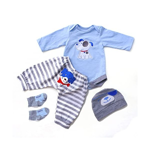 ZIYIUI Vêtements de Poupée pour New Born Baby Poupée Garçon Bleu 45-55 CM Nouveau-né Bébé Poupée Fille ou Garçon, 4 Pièces Co