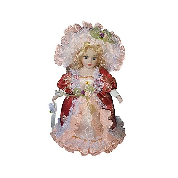 Sharplace Fille Poupée Mannequin en Vêtement en Porcelaine Miniature Décoration pour Maison de Poupée 30cm - Rouge Vintage