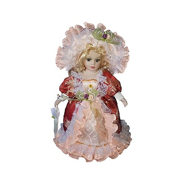 Sharplace Fille Poupée Mannequin en Vêtement en Porcelaine Miniature Décoration pour Maison de Poupée 30cm - Rouge Vintage