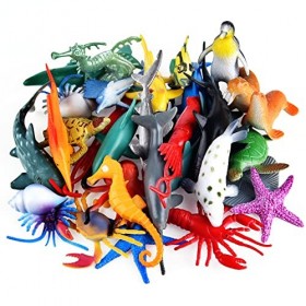 PLULON 32Pcs Figurines danimaux Marins, Jouets danimaux de créatures Marines Figurines de Jeu pour Enfants, Animaux en Plas