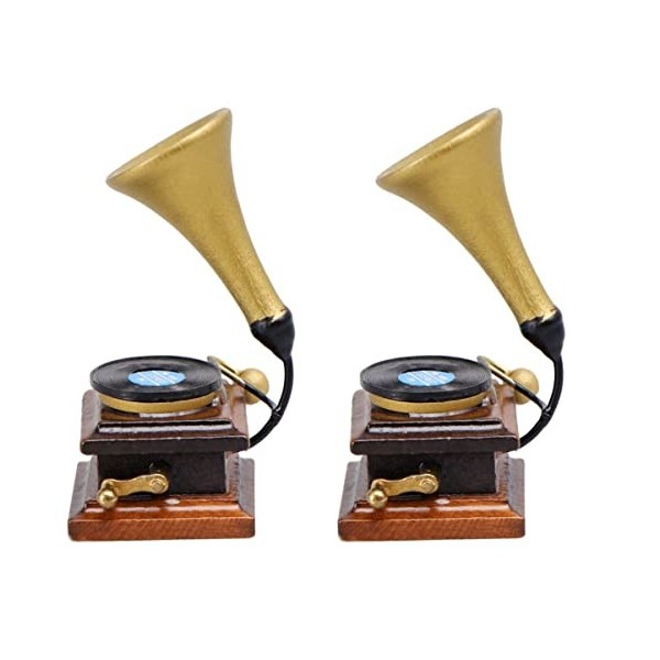 EXCEART 3 Pièces Mini Ornement Poupée Phonographe Mode Gramophone Modèle pour Chic Rétro Décor Meubles Accessoires Bricolage 