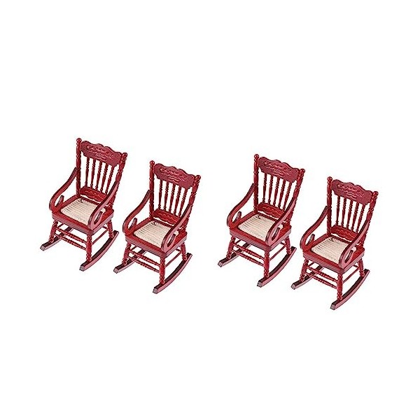 Ecverbyh 4 Pièces 1:12 JouetMeubles Miniatures Chaises à Bascule en Bois Accessoires de Jouetpour Décoration de Maison de Pou