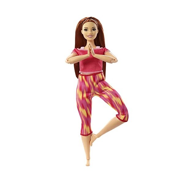 Barbie Made to Move poupée articulée Fitness ultra flexible brune, Legging dégradé jaune et bleu et 22 points darticulations