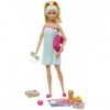 Barbie Bien-être coffret Spécial Spa avec poupée blonde, figurine chiot et 9 accessoires, jouet pour enfant, GJG55