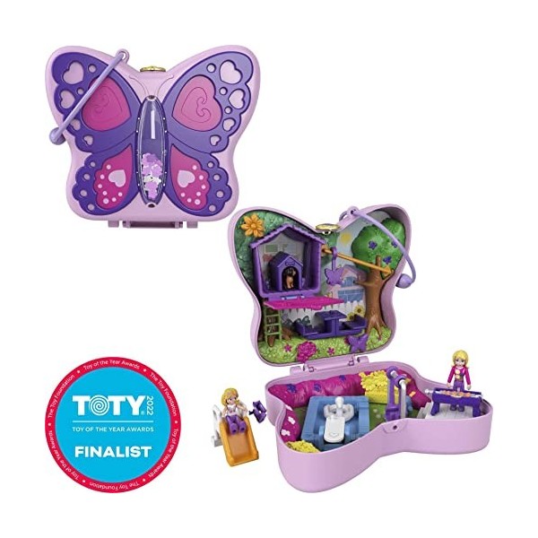 Polly Pocket Coffret Univers Le Jardin Papillon, mini-figurines Polly et sa maman, 5 surprises et 12 accessoires, jouet pour 