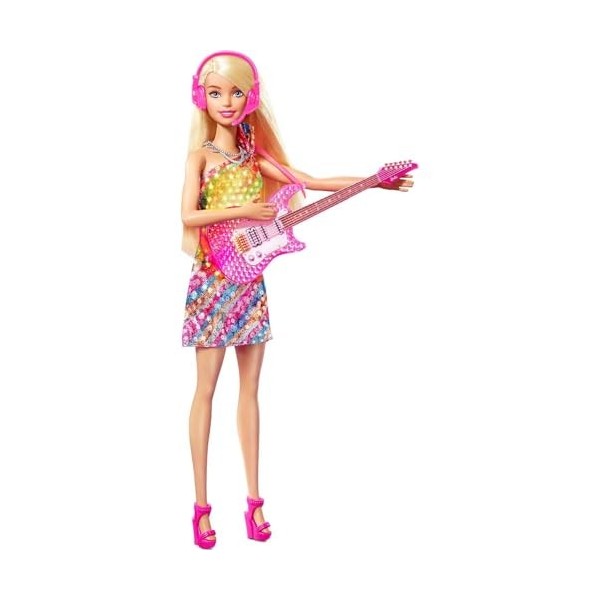 Barbie Big City Big Dreams poupée Malibu Chanteuse en robe avec micro et guitare, chansons et musique, jouet pour enfant, GYJ