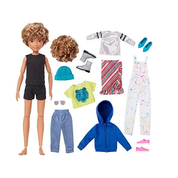 Mattel Creatable World Poupée à Personnaliser aux Cheveux Blonds Frisés, Vêtements et Accessoires, Jouet Créatif pour Enfants