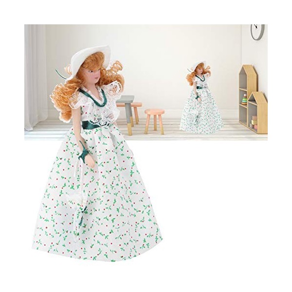 Vakitar 1:12 Miniature Porcelaine poupée Robe Verte Femmes Dame poupée élégant Accessoire de Maison de poupée pour Vos Meuble