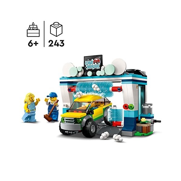 LEGO 60362 City La Station de Lavage, Jouet pour Enfants Dès 6 Ans, Garçons, Filles, Set avec Brosses à Laver Rotatives, Voit