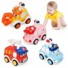 JoyPlus Petite Voiture, 4 Pièces Mini Jouet Voiture Enfant, Jouets Friction Véhicules, Jeux Éducatifs pour 1 2 3 4 5 Ans Enfa