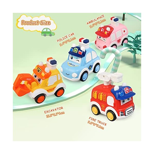 JoyPlus Petite Voiture, 4 Pièces Mini Jouet Voiture Enfant, Jouets Friction Véhicules, Jeux Éducatifs pour 1 2 3 4 5 Ans Enfa