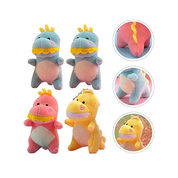 Toyvian 4 Pièces Porte-clés Poupée en Peluche Breloque Clé Animal Mini Dinosaures Voitures Jouets Pendentif Clé De Dessin Ani