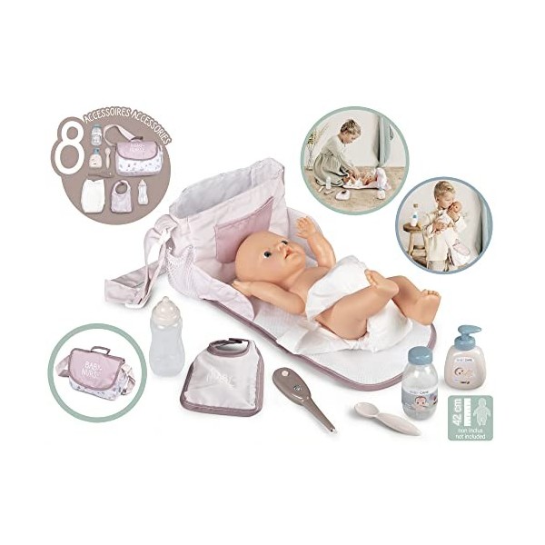 Smoby - Baby Nurse - Sac à Langer - pour Poupons et Poupées - Matelas et Porte-biberon Inclus - 7 Accessoires - 220369WEB