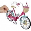 Barbie Mobilier Bicyclette pour poupée, vélo fourni avec casque bleu et panier avec des roses, jouet pour enfant, DVX55