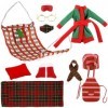 PEUTIER Lot de 10 Accessoires Elfe de Noël, Comprenant Un Peignoir Une Toque Un Tablier Un Sac de Couchage des Lunettes Une É