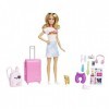 Barbie Coffret Poupée « Malibu » en Voyage, avec un chiot et plus de 10 éléments dont une valise fonctionnelle, Jouet Enfant,