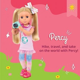 Glitter Girls – 14-inch Poseable Travel Doll with Outfit & Camera – Blonde Hair & Unique Purple Eyes – Clothes, and Accessori