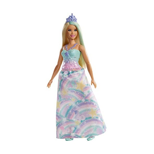 Barbie Dreamtopia poupée Princesse Brune avec une Mèche Rose, une Tenue Colorée inspirée de Friandises et un Diadème, jouet p