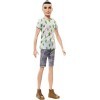 Barbie Fashionistas poupée mannequin Ken 16 brun avec t-shirt à imprimé cactus, short gris et chaussures dorées, jouet pour 