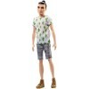 Barbie Fashionistas poupée mannequin Ken 16 brun avec t-shirt à imprimé cactus, short gris et chaussures dorées, jouet pour 