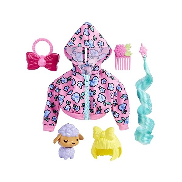 Barbie Extra Pack tenue et figurine, avec 6 éléments dont figurine Agneau, accessoires pour animal et accessoires mode pour p