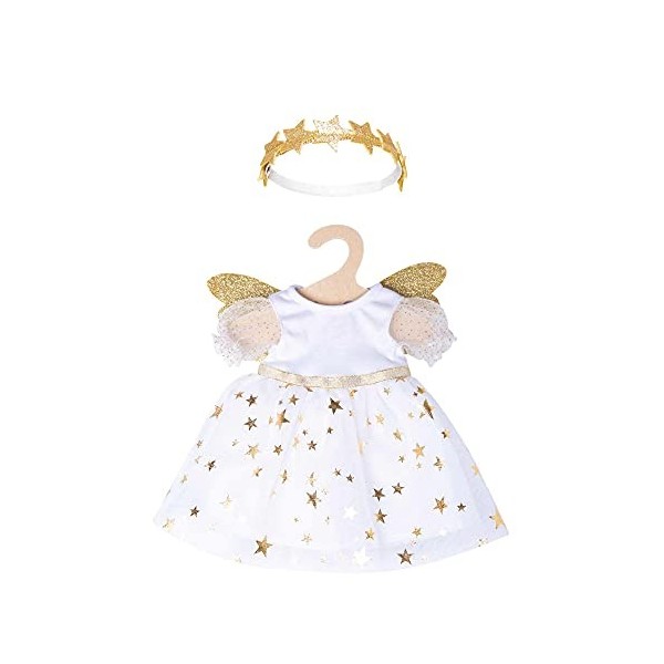 Heless 2152-Robe de poupée Ange Gardien avec Ailes dorées et Bandeau détoiles, Taille 35-45 cm, 2152, Blanc/doré