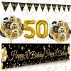 Decoration Anniversaire 50 Ans Noir Or, Ballons Anniversaire 50 ans pour Homme Femme, 50 Ans Ballons Banderole Joyeux Anniver